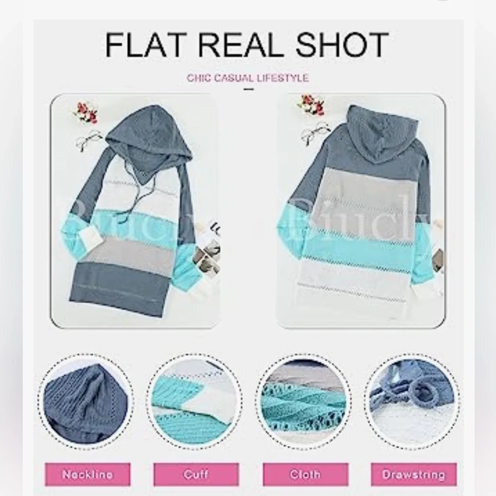 Biucly Color block Knit Top - Light Weight - Long Sleeve - Picture 4 of 7